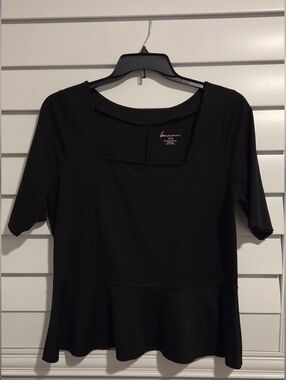 Lane Bryant Black Square Neck Peplum Blouse